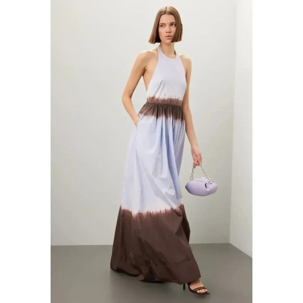 ALC Halter Blair Dress Ombré Tie Dye Brown Purple Beach Maxi Poplin size 0